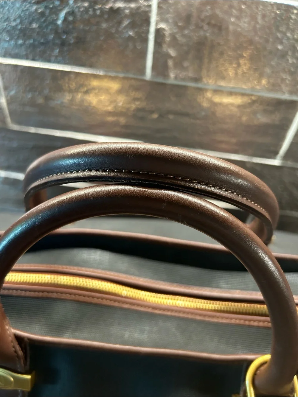 Dunhill Black Duffel with Brown Leather Trim and Gold Accents